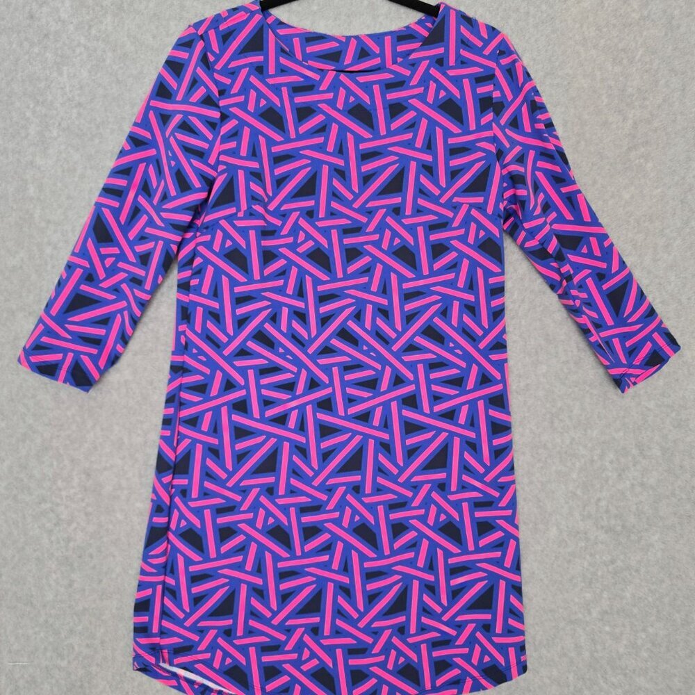 MAHI GOLD Small Womens 3/4 Sleeve Vibrant Geometric Print Stretch Casual Dress